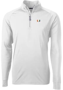 Cutter and Buck Miami Hurricanes Mens White Adapt Eco Knit Long Sleeve 1/4 Zip Pullover