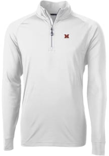 Cutter and Buck Miami RedHawks Mens White Adapt Eco Knit Long Sleeve 1/4 Zip Pullover