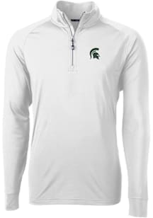 Cutter and Buck Michigan State Spartans Mens White Adapt Eco Knit Long Sleeve Qtr Zip Pullover