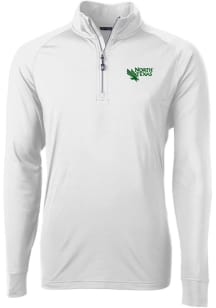 Cutter and Buck North Texas Mean Green Mens White Adapt Eco Knit Long Sleeve 1/4 Zip Pullover