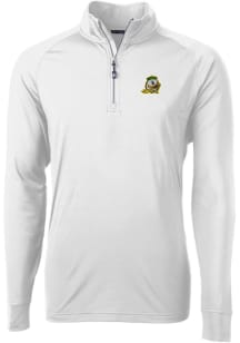 Cutter and Buck Oregon Ducks Mens White Adapt Eco Knit Long Sleeve 1/4 Zip Pullover