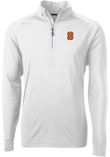Cutter and Buck Syracuse Orange Mens White Adapt Eco Knit Long Sleeve 1/4 Zip Pullover