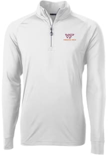 Cutter and Buck Virginia Tech Hokies Mens White Adapt Eco Knit Long Sleeve 1/4 Zip Pullover