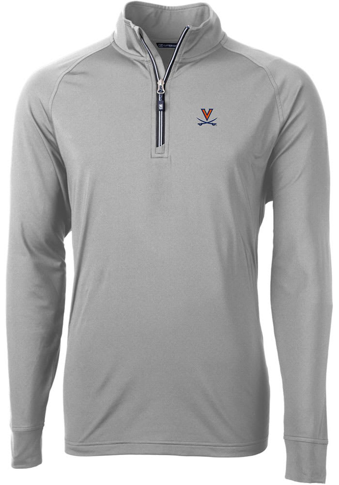 Cutter and Buck Virginia Cavaliers Mens Grey Adapt Eco Knit Long Sleeve 1/4 Zip Pullover