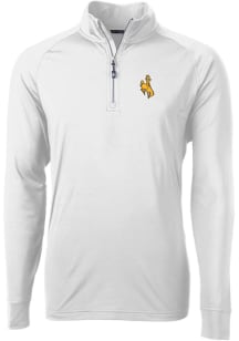 Cutter and Buck Wyoming Cowboys Mens White Adapt Eco Knit Long Sleeve 1/4 Zip Pullover