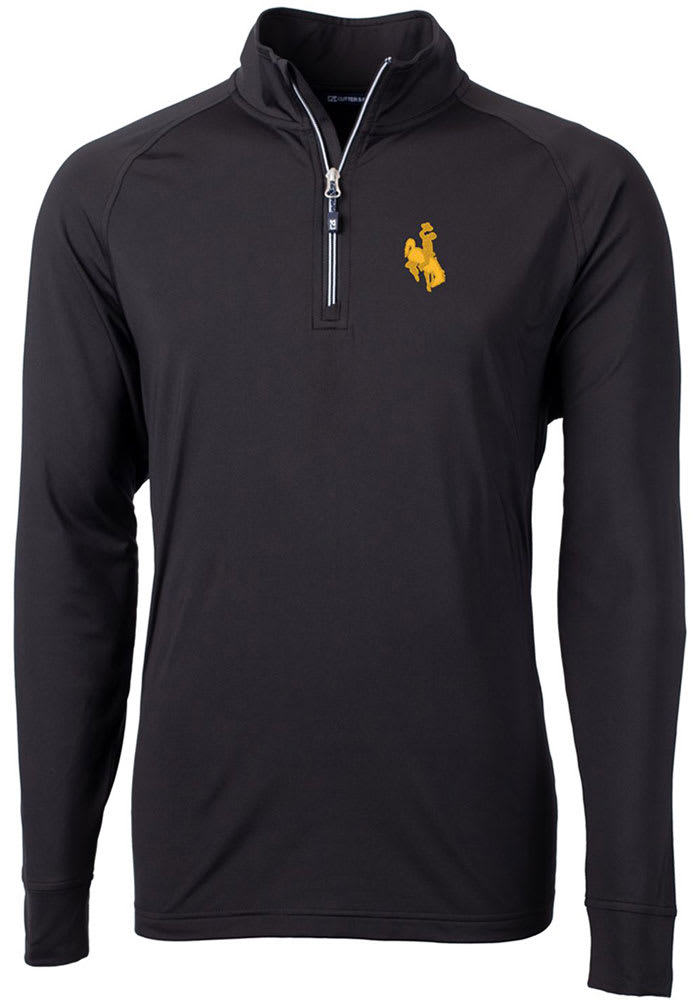 Cutter and Buck Wyoming Cowboys Mens Black Adapt Eco Knit Long Sleeve 1/4 Zip Pullover