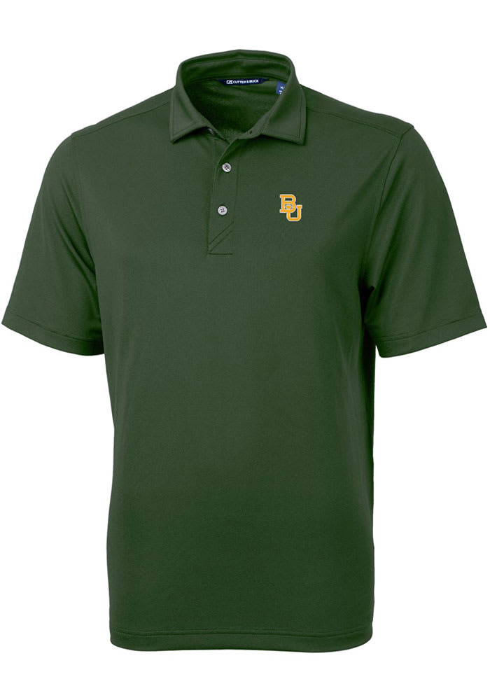 Cutter and Buck Baylor Bears Mens Green Virtue Eco Pique Short Sleeve Polo