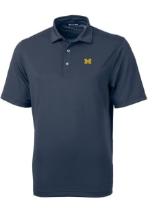 Mens Michigan Wolverines Blue Cutter and Buck Virtue Eco Pique Short Sleeve Polo Shirt