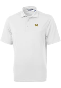 Cutter and Buck Michigan Wolverines Mens White Virtue Eco Pique Short Sleeve Polo
