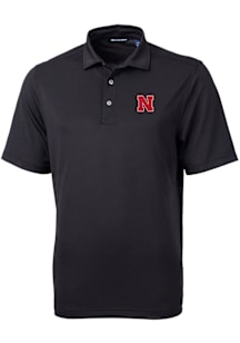 Cutter and Buck Nebraska Cornhuskers Mens Black Virtue Eco Pique Short Sleeve Polo