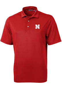 Cutter and Buck Nebraska Cornhuskers Mens Red Virtue Eco Pique Short Sleeve Polo