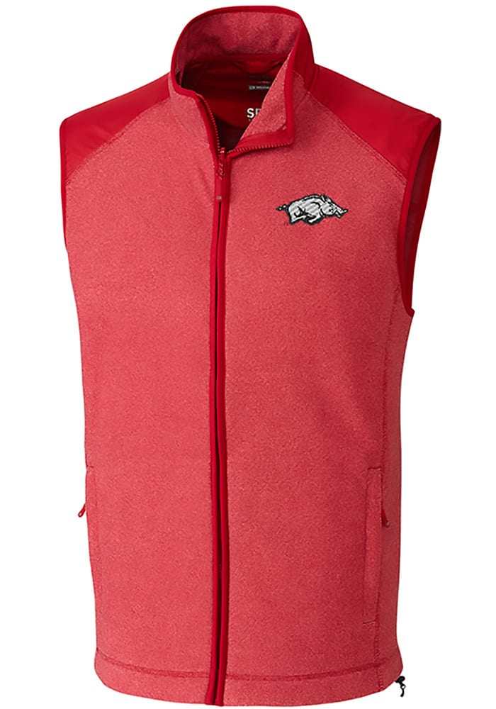 Cutter and Buck Arkansas Razorbacks Mens Red Cedar Park Sleeveless Jacket