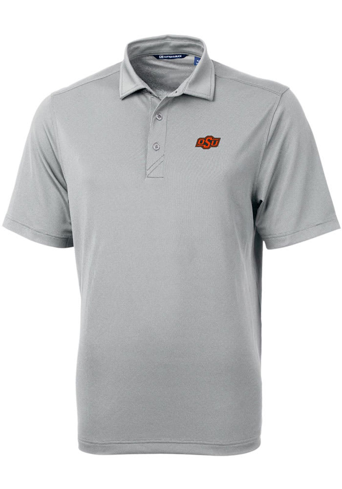 Cutter and Buck Oklahoma State Cowboys Mens Grey Virtue Eco Pique Short Sleeve Polo