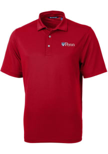 Cutter and Buck Pennsylvania Quakers Mens Red Virtue Eco Pique Short Sleeve Polo