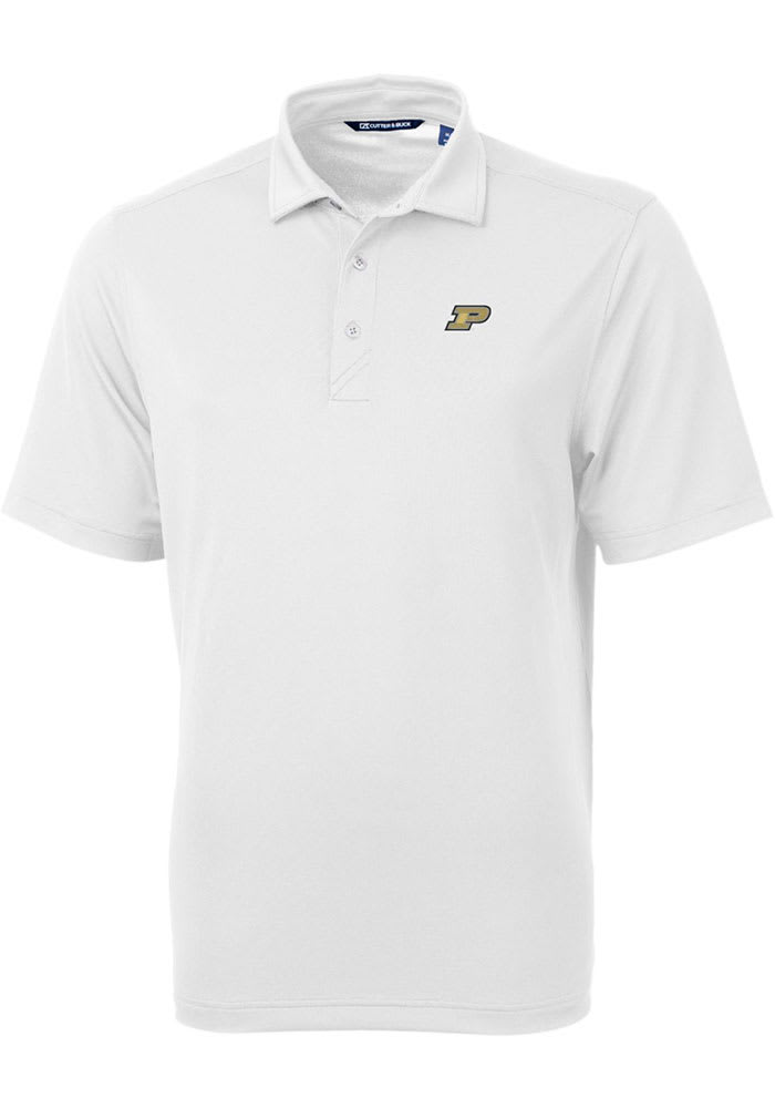Cutter and Buck Purdue Boilermakers Mens White Virtue Eco Pique Short Sleeve Polo