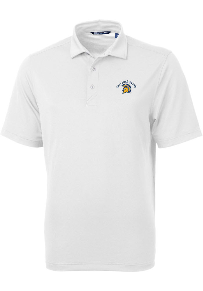 Cutter and Buck San Jose State Spartans Mens White Virtue Eco Pique Short Sleeve Polo