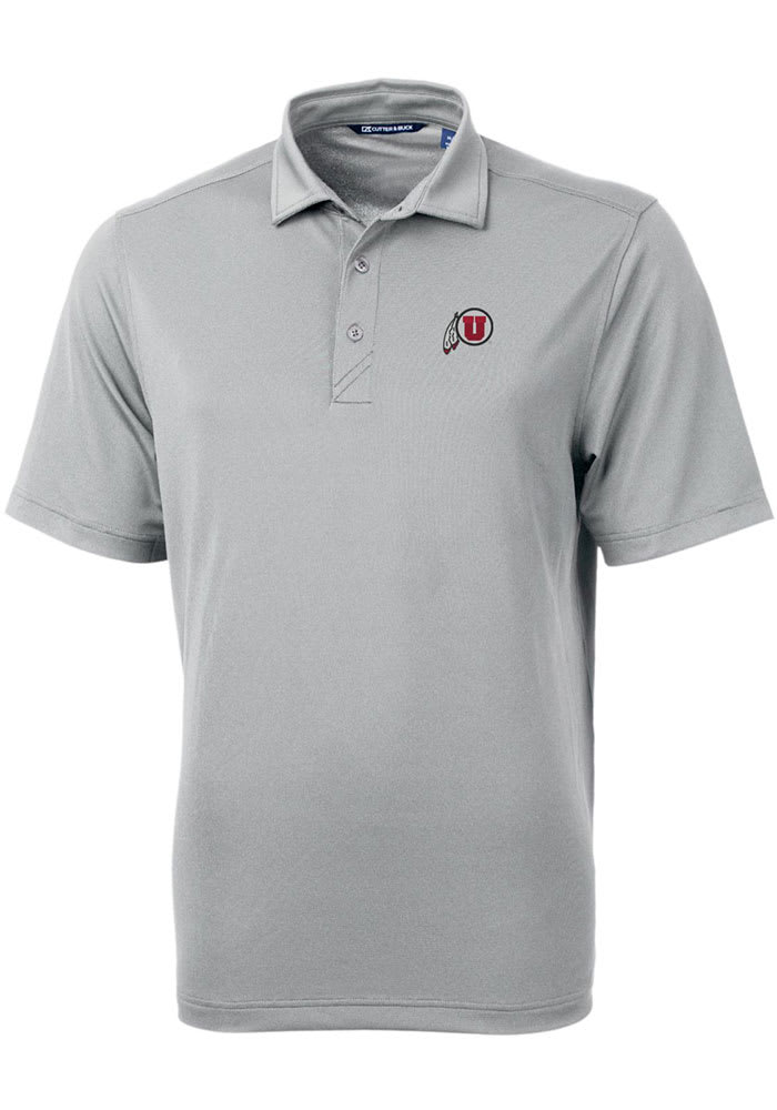 Cutter and Buck Utah Utes Mens Grey Virtue Eco Pique Short Sleeve Polo