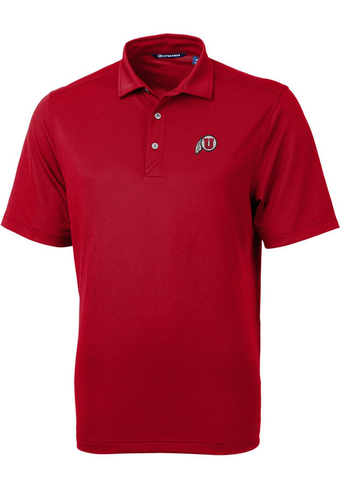 Cutter and Buck Utah Utes Mens Red Virtue Eco Pique Short Sleeve Polo
