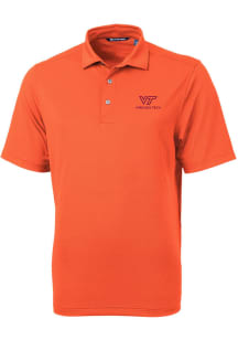 Cutter and Buck Virginia Tech Hokies Mens Orange Virtue Eco Pique Short Sleeve Polo