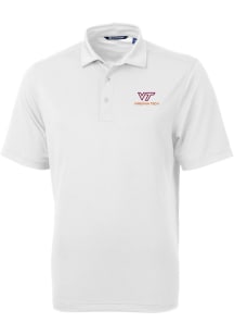 Cutter and Buck Virginia Tech Hokies Mens White Virtue Eco Pique Short Sleeve Polo