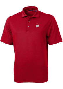 Mens Wisconsin Badgers Cardinal Cutter and Buck Virtue Eco Pique Short Sleeve Polo Shirt