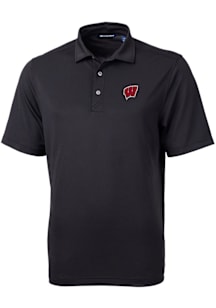 Cutter and Buck Wisconsin Badgers Mens Black Virtue Eco Pique Short Sleeve Polo