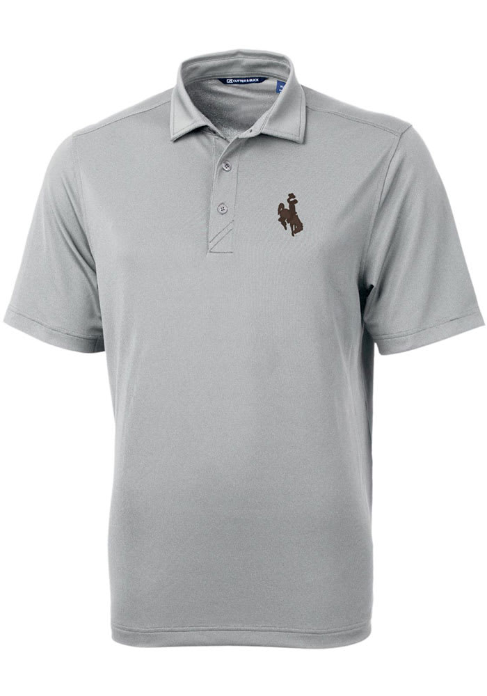 Cutter and Buck Wyoming Cowboys Mens Grey Virtue Eco Pique Short Sleeve Polo