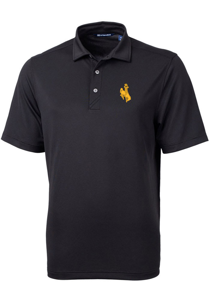 Cutter and Buck Wyoming Cowboys Mens Black Virtue Eco Pique Short Sleeve Polo