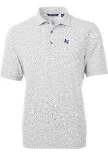 Cutter and Buck Air Force Mens Grey Virtue Eco Pique Botanical Short Sleeve Polo