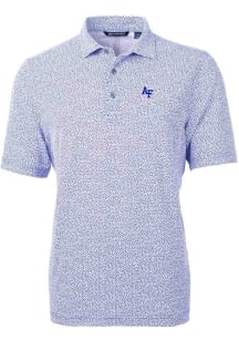 Cutter and Buck Air Force Mens Blue Virtue Eco Pique Botanical Short Sleeve Polo
