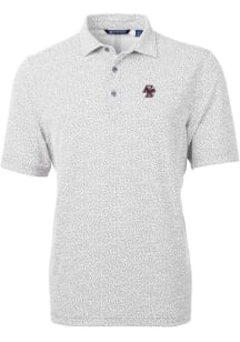 Cutter and Buck Boston College Eagles Mens Grey Virtue Eco Pique Botanical Short Sleeve Polo