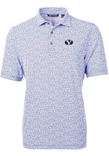 Cutter and Buck BYU Cougars Mens Blue Virtue Eco Pique Botanical Short Sleeve Polo