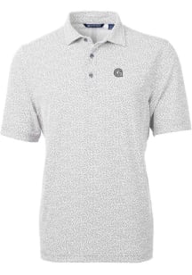 Cutter and Buck Georgetown Hoyas Mens Grey Virtue Eco Pique Botanical Short Sleeve Polo