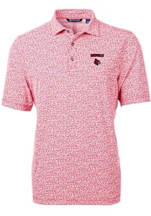Cutter and Buck Louisville Cardinals Mens Red Virtue Eco Pique Botanical Short Sleeve Polo
