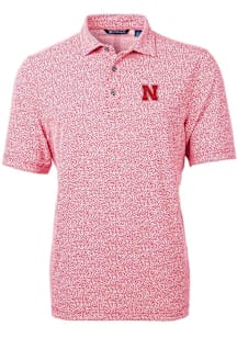 Cutter and Buck Nebraska Cornhuskers Mens Red Virtue Eco Pique Botanical Short Sleeve Polo