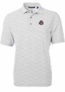 Cutter and Buck Ohio State Buckeyes Mens Grey Virtue Eco Pique Botanical Short Sleeve Polo