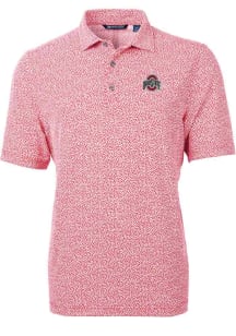 Mens Ohio State Buckeyes Red Cutter and Buck Virtue Eco Pique Botanical Short Sleeve Polo Shirt