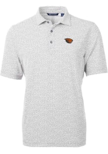 Cutter and Buck Oregon State Beavers Mens Grey Virtue Eco Pique Botanical Short Sleeve Polo