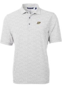 Cutter and Buck Purdue Boilermakers Mens Grey Virtue Eco Pique Botanical Short Sleeve Polo