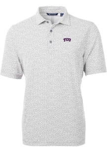 Cutter and Buck TCU Horned Frogs Mens Grey Virtue Eco Pique Botanical Short Sleeve Polo