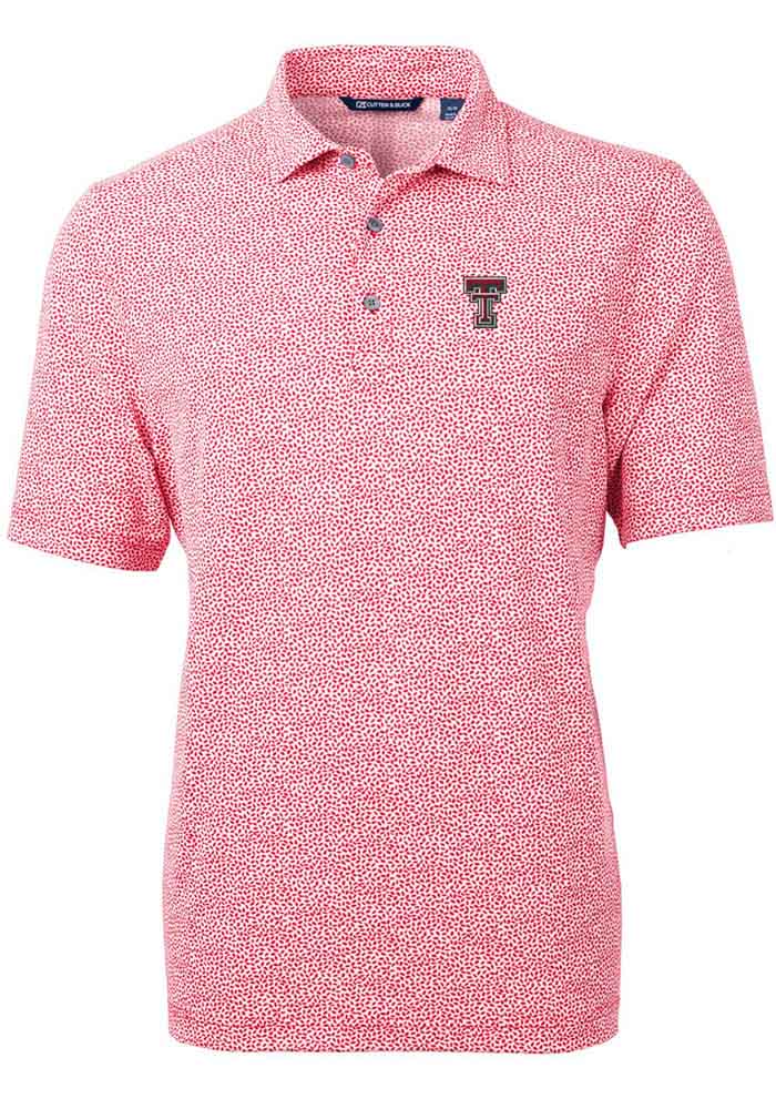 Cutter and Buck Texas Tech Red Raiders Mens Red Virtue Eco Pique Botanical Short Sleeve Polo