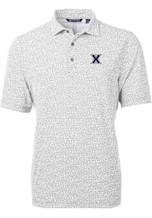 Cutter and Buck Xavier Musketeers Mens Grey Virtue Eco Pique Botanical Short Sleeve Polo