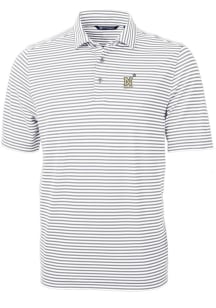 Cutter and Buck Navy Mens Grey Virtue Eco Pique Stripe Short Sleeve Polo