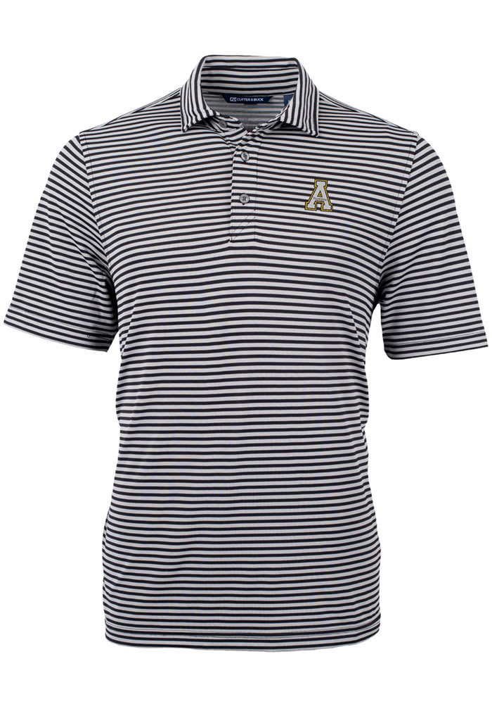 Cutter and Buck Appalachian State Mountaineers Mens Black Virtue Eco Pique Stripe Short Sleeve Polo