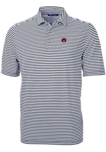 Cutter and Buck Auburn Tigers Mens Navy Blue Virtue Eco Pique Stripe Short Sleeve Polo