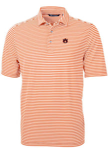 Cutter and Buck Auburn Tigers Mens Orange Virtue Eco Pique Stripe Short Sleeve Polo