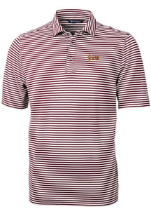 Cutter and Buck Arizona State Sun Devils Mens Red Virtue Eco Pique Stripe Short Sleeve Polo