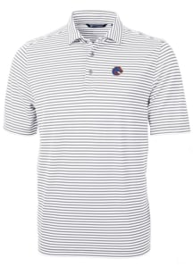Cutter and Buck Boise State Broncos Mens Grey Virtue Eco Pique Stripe Short Sleeve Polo