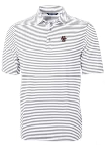 Cutter and Buck Boston College Eagles Mens Grey Virtue Eco Pique Stripe Short Sleeve Polo