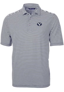 Cutter and Buck BYU Cougars Mens Navy Blue Virtue Eco Pique Stripe Short Sleeve Polo